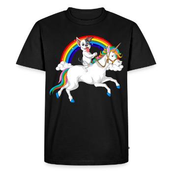 French Bulldog Riding Unicorn - Men's Premium Organic T-Shirt - black - Front - Nico (187cm)