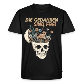 Fleurs dans le crâne avec un message - T-shirt Premium bio Homme - noir - Devant - Nico (187cm)