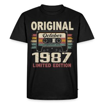 Né en Octobre 1987 | Cadeau Vintage Octobre 1987 - T-shirt Premium bio Homme - noir - Devant - Nico (187cm)