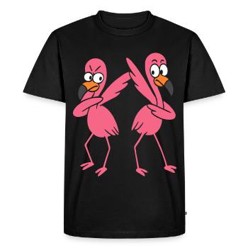 Two funny dancing flamingos, dabbing giraffes - Men's Premium Organic T-Shirt - black - Front - Nico (187cm)