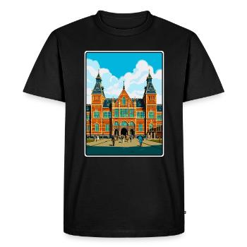 Rijksmuseum Netherlands Travel Poster Cityscape - Men's Premium Organic T-Shirt - black - Front - Nico (187cm)