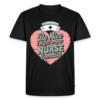 Sois gentil, je pourrais être ton infirmière - T-shirt Premium bio Homme - noir - Devant - Nico (187cm)