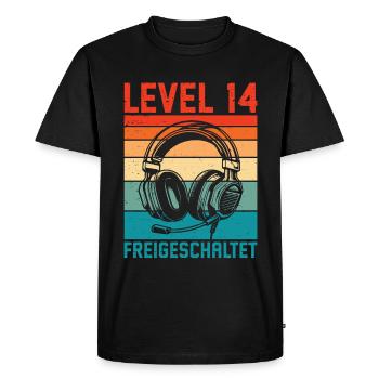 Garçons du 14e anniversaire : niveau 14 débloqué - T-shirt Premium bio Homme - noir - Devant - Nico (187cm)