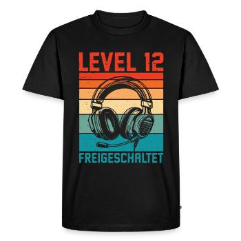 Garçons du 12e anniversaire : niveau 12 débloqué - T-shirt Premium bio Homme - noir - Devant - Nico (187cm)