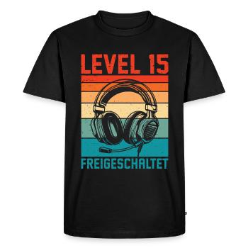 15e anniversaire Garçons Gamer Niveau 15 Débloqué - T-shirt Premium bio Homme - noir - Devant - Nico (187cm)