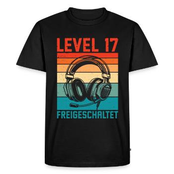 17e anniversaire garçons Gamer niveau 17 débloqué - T-shirt Premium bio Homme - noir - Devant - Nico (187cm)