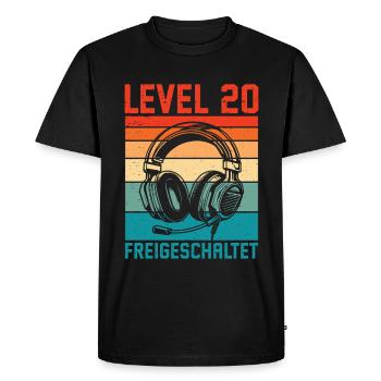 20e anniversaire Homme Gamer Niveau 20 débloqué - T-shirt Premium bio Homme - noir - Devant - Nico (187cm)