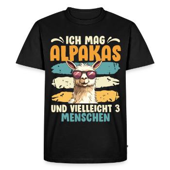 Alpaga J’AIME LES ALPAGAS ET PEUT-ÊTRE 3 PERSONNES - T-shirt Premium bio Homme - noir - Devant - Nico (187cm)