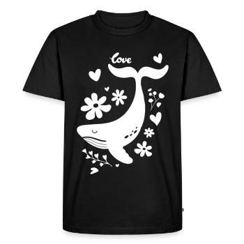Playful whale with flowers and heart motifs - Men's Premium Organic T-Shirt - black - Front - Nico (187cm)