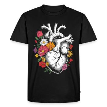 Flower heart with anatomical heart design - Men's Premium Organic T-Shirt - black - Front - Nico (187cm)