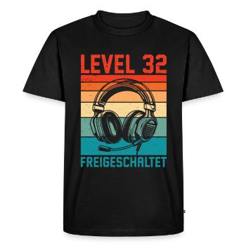 32e anniversaire Hommes Gamer Niveau 32 Débloqué - T-shirt Premium bio Homme - noir - Devant - Nico (187cm)
