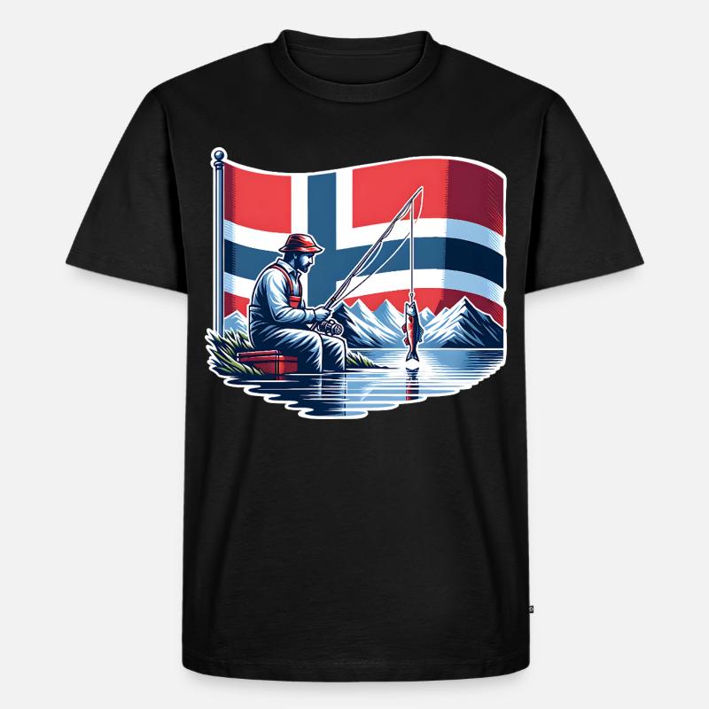 Norwegen Angeln Boot - Männer Premium Bio T-Shirt - Schwarz