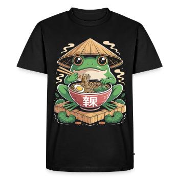 Grenouille mignonne avec des ramen et un chapeau de paille - T-shirt Premium bio Homme - noir - Devant - Nico (187cm)