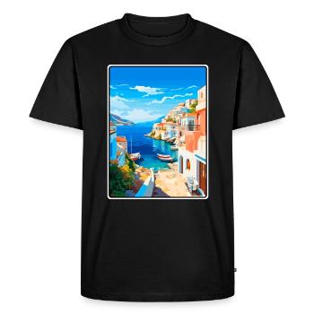 Milos Greece Vintage Travel Poster Cityscape WPA - Men's Premium Organic T-Shirt - black - Front - Nico (187cm)