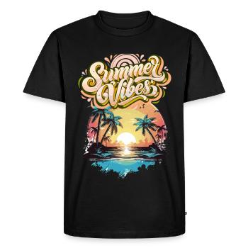Ambiance estivale palmiers coucher de soleil - T-shirt Premium bio Homme - noir - Devant - Nico (187cm)