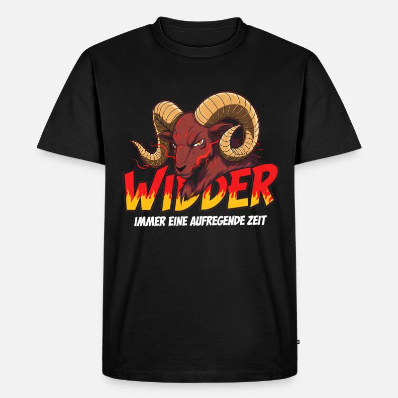 Widder mit Flammen-Text - Männer Premium Bio T-Shirt - Schwarz