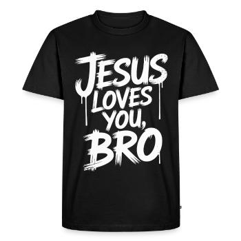 Jésus t'aime, mon frère - Message inspirant - T-shirt Premium bio Homme - noir - Devant - Nico (187cm)