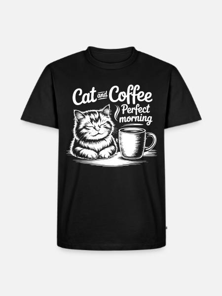Katzenliebe und Kaffeegenuss - Männer Premium Bio T-Shirt - Schwarz