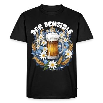 Beer mug with chamomile décor and edelweiss dirndl - Men's Premium Organic T-Shirt - black - Front - Nico (187cm)