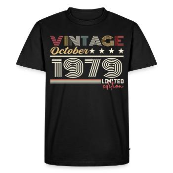 Octobre 1979 rétro anniversaire 1979 Octobre 1979  - T-shirt Premium bio Homme - noir - Devant - Nico (187cm)