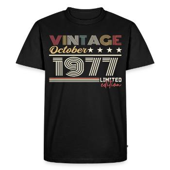 Octobre 1977 rétro anniversaire 1977 Octobre 1977  - T-shirt Premium bio Homme - noir - Devant - Nico (187cm)