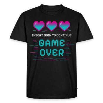 Retro Pixel Heart with gaming motif - Men's Premium Organic T-Shirt - black - Front - Nico (187cm)