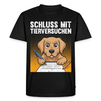 Bien-être animal STOP AUX TESTS SUR LES ANIMAUX DRÔLE - T-shirt Premium bio Homme - noir - Devant - Nico (187cm)