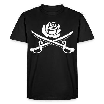Fleur blanche et épées croisées - T-shirt Premium bio Homme - noir - Devant - Nico (187cm)