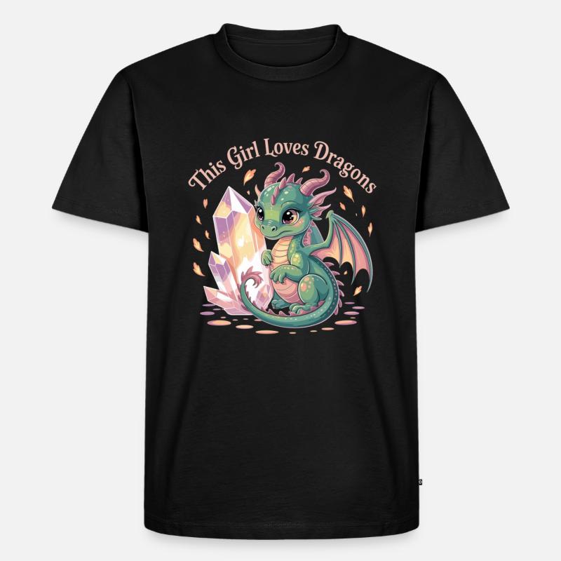 Mädchenliebe zu Drachen mit Kristall - Männer Premium Bio T-Shirt - Schwarz