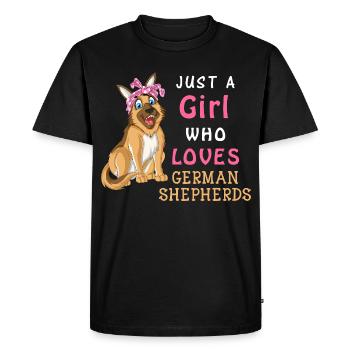 Une fille aime le berger allemand - T-shirt Premium bio Homme - noir - Devant - Nico (187cm)