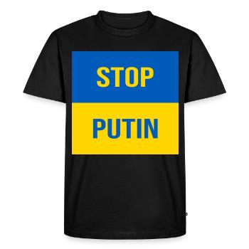 STOP PUTIN - Men's Premium Organic T-Shirt - black - Front - Nico (187cm)
