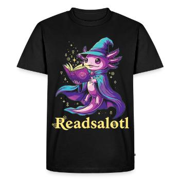 Readsalotl Axolotl Lecture Mage Axolotl - T-shirt Premium bio Homme - noir - Devant - Nico (187cm)