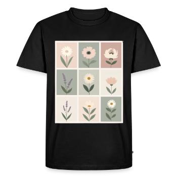 Motifs floraux aux couleurs pastel douces - T-shirt Premium bio Homme - noir - Devant - Nico (187cm)