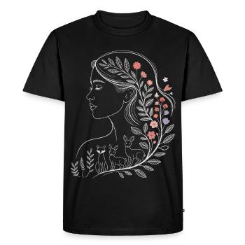 Portrait de femme floral avec faune - T-shirt Premium bio Homme - noir - Devant - Nico (187cm)