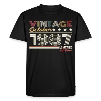 Octobre 1987 rétro anniversaire 1987 Octobre 1987  - T-shirt Premium bio Homme - noir - Devant - Nico (187cm)