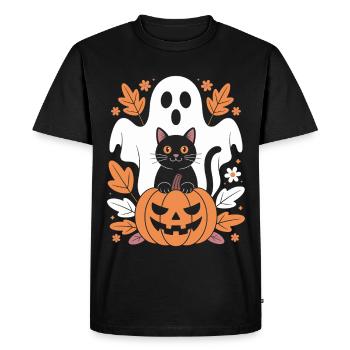 Ghost Pumpkin Cat Cute Halloween Autumn - Men's Premium Organic T-Shirt - black - Front - Nico (187cm)