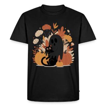 Ghost Pumpkin Cat Cute Halloween Autumn - Men's Premium Organic T-Shirt - black - Front - Nico (187cm)