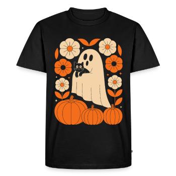 ghost pumpkin cat vintage flowers Halloween autumn - Men's Premium Organic T-Shirt - black - Front - Nico (187cm)