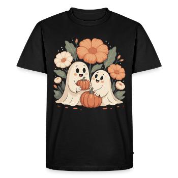 Pumpkin Flowers Autumn Cute Ghosts Halloween - Men's Premium Organic T-Shirt - black - Front - Nico (187cm)