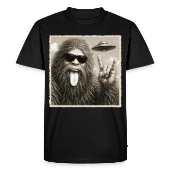Rock, Rocker, Musique Rock, Main Rock, OVNI Bigfoot - T-shirt Premium bio Homme - noir - Devant - Nico (187cm)