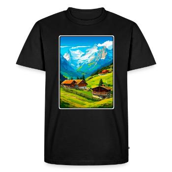 Alpine Mountain Village Scene - Men's Premium Organic T-Shirt - black - Front - Nico (187cm)
