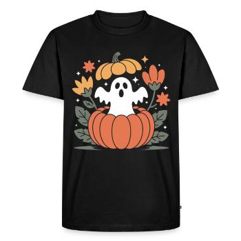 Halloween Autumn Retro Flowers Ghost Pumpkin - Men's Premium Organic T-Shirt - black - Front - Nico (187cm)
