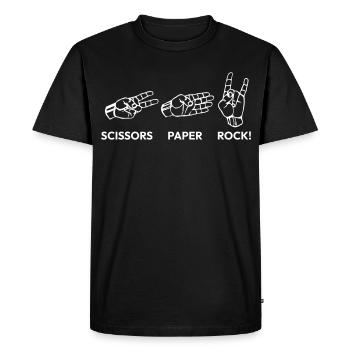 Siccors Roche en papier - Édition Rock - T-shirt Premium bio Homme - noir - Devant - Nico (187cm)
