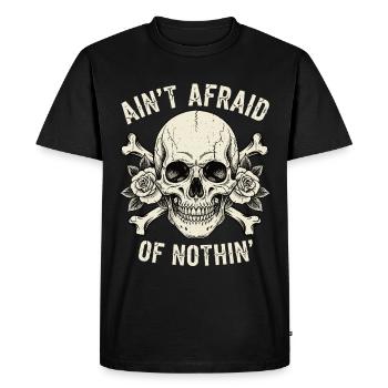 Crâne avec des roses et des slogans - T-shirt Premium bio Homme - noir - Devant - Nico (187cm)