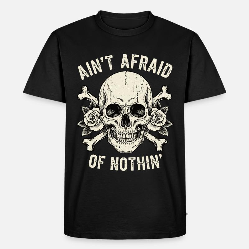 Skull mit Rosen und Slogans - Männer Premium Bio T-Shirt - Schwarz