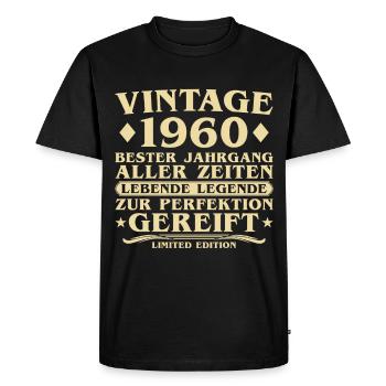 Vintage 1960's Vintage Born 65 Years - Men's Premium Organic T-Shirt - black - Front - Nico (187cm)