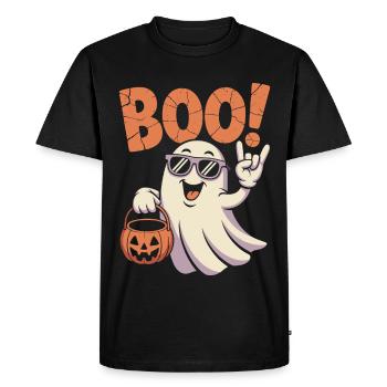 Ghost Boo drôle avec panier de citrouille et lunettes de soleil - T-shirt Premium bio Homme - noir - Devant - Nico (187cm)