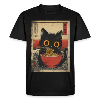 Ramen chat mignon Japon vague Motif Manga Rétro - T-shirt Premium bio Homme - noir - Devant - Nico (187cm)