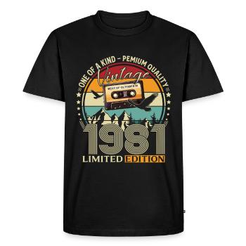 44. Geburtstag Kassette Oktober Jahrgang 1981 - Männer Premium Bio T-Shirt - Schwarz - Vorne - Nico (187cm)