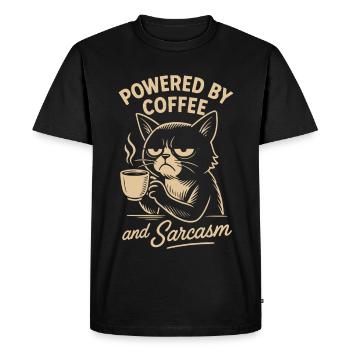 Propulsé par le café et le sarcasme Cat Design - T-shirt Premium bio Homme - noir - Devant - Nico (187cm)